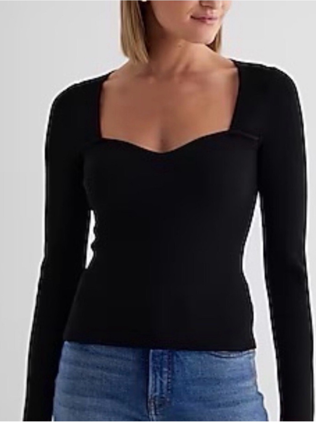 Express Black Square Sweetheart Long-Sleeve Top